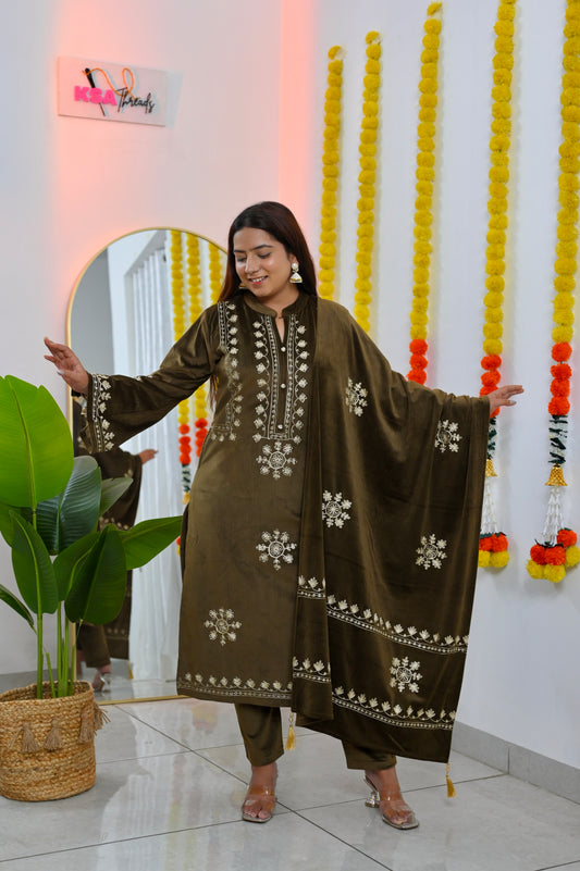 Brown Pakistani Velvet Suit