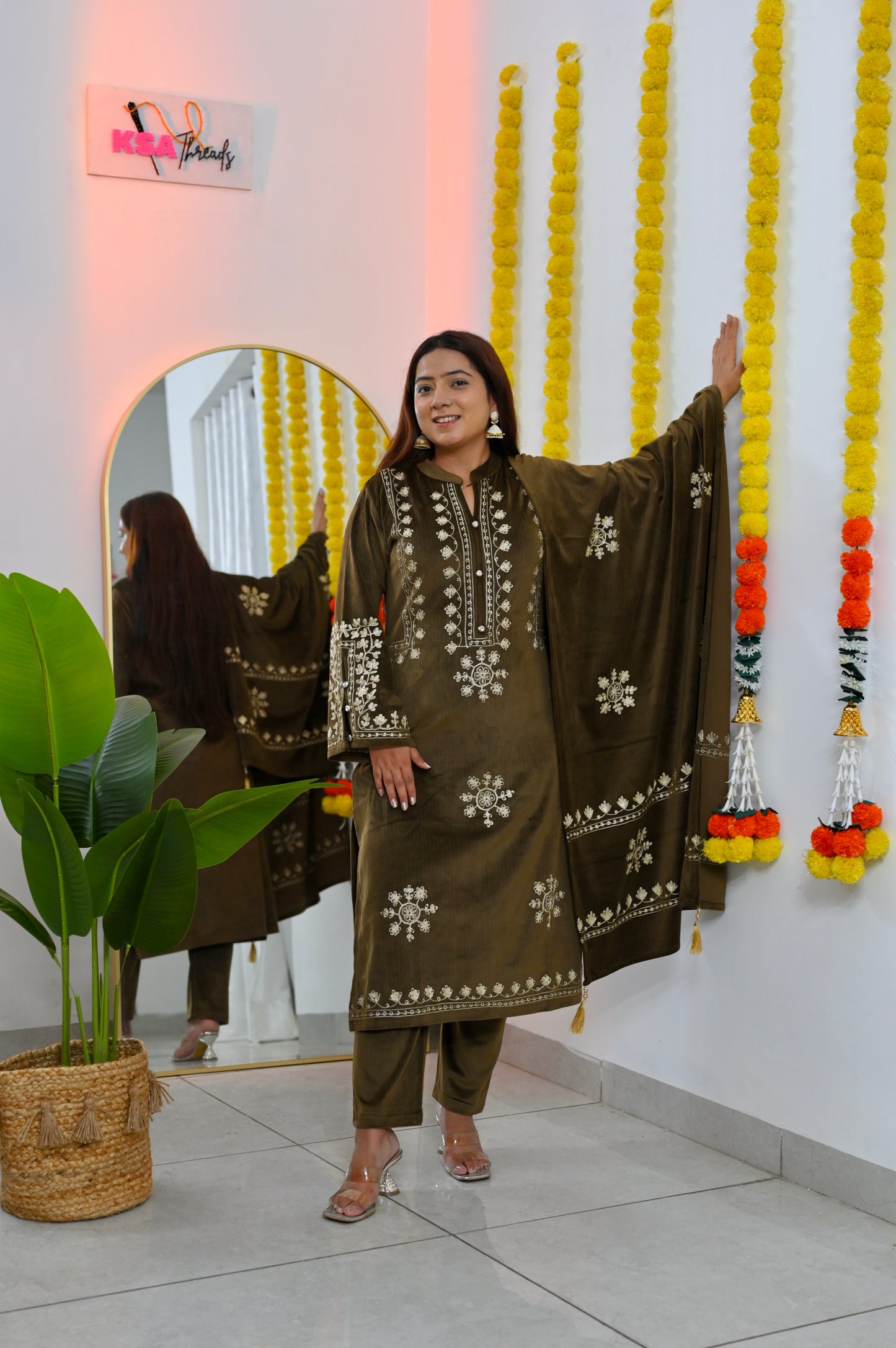 Brown Pakistani Velvet Suit