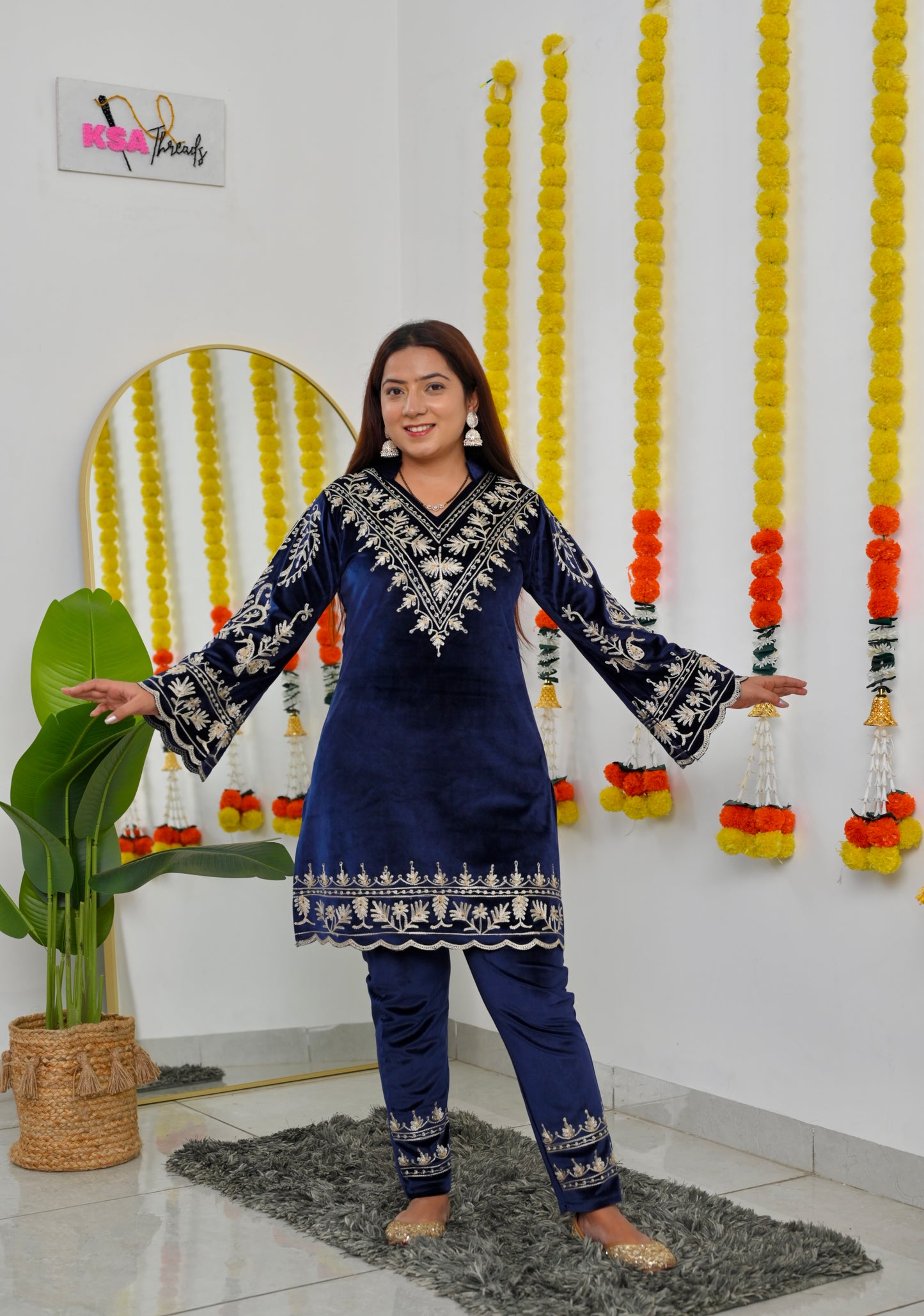 Blue Pakistani Velvet Co-ord Set