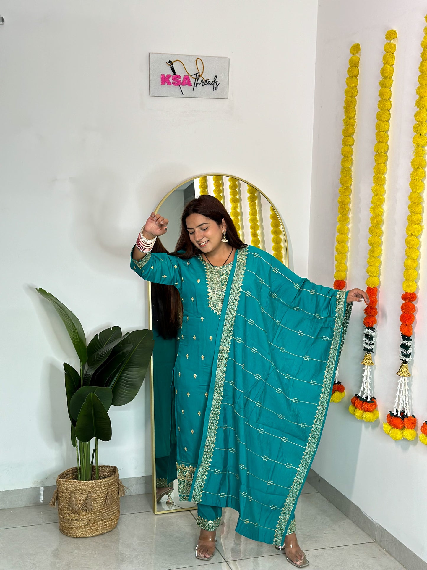 Festive Sky Blue Pant Suit