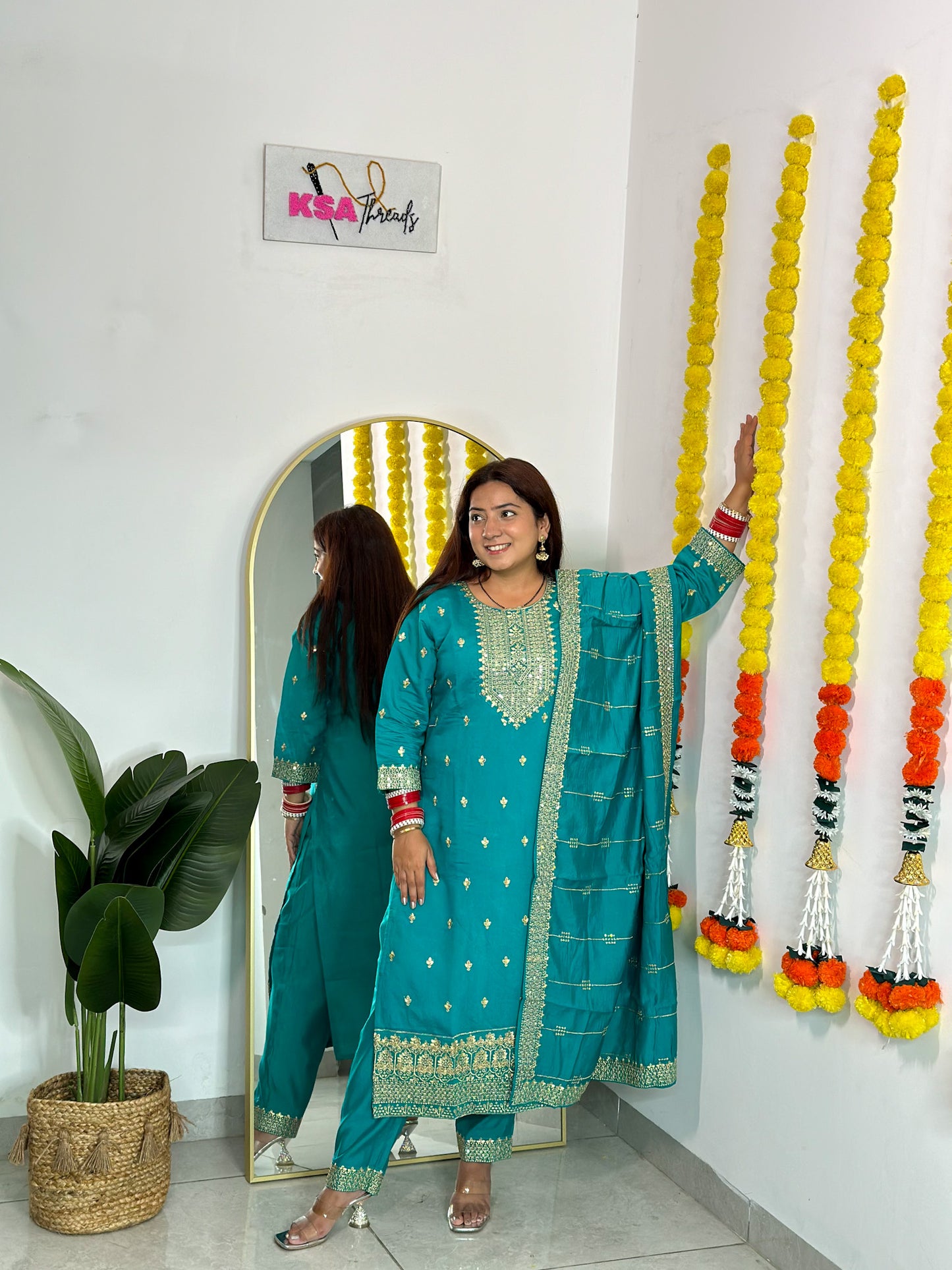 Festive Sky Blue Pant Suit